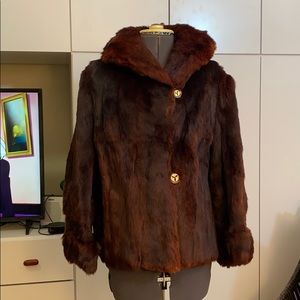 Real Muskrat Brown short long sleeve fur jacket
